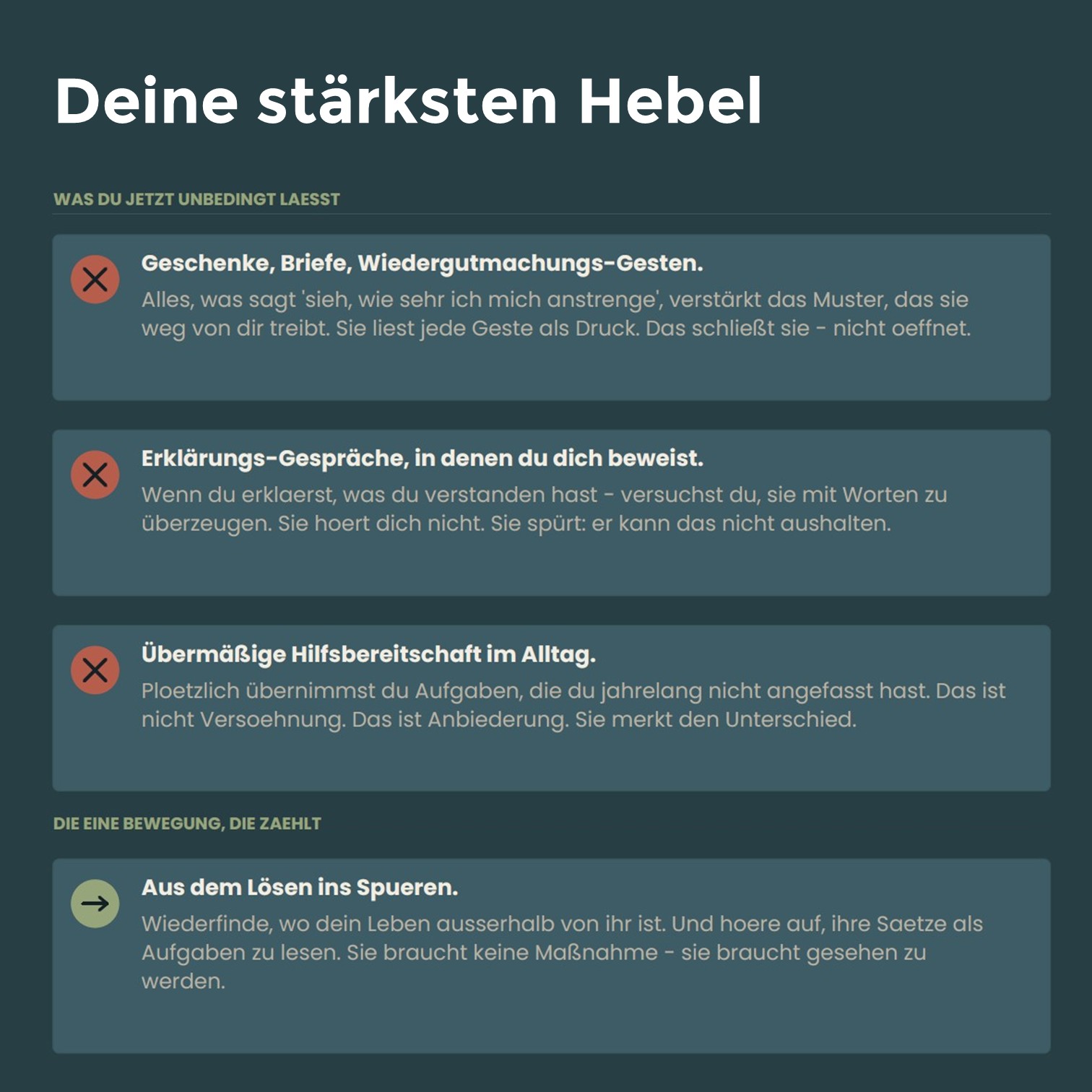 Deine stärksten Hebel — was Du lässt, was Du tust